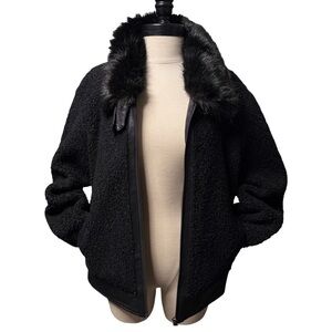 William Rast Black Teddy Jacket with Faux Fur Collar